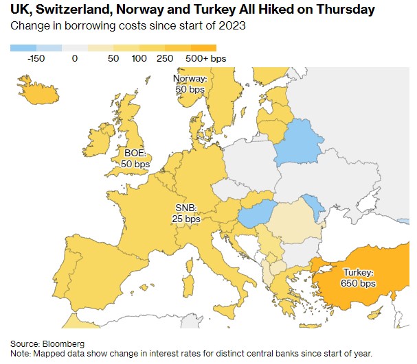 Svizzera Norvegia aumento tassi 50 punti base